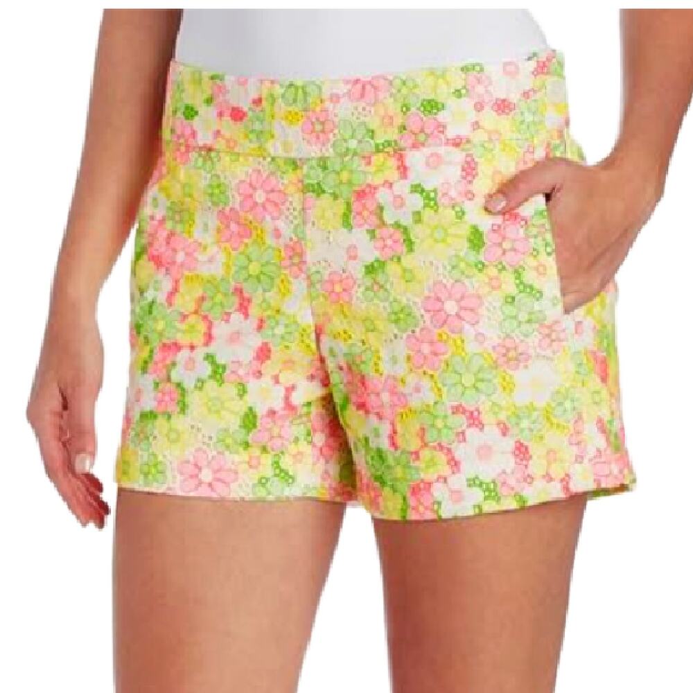 LILLY PULITZER Sloane Shorts Size 12 Pink Green Yellow Floral Lace